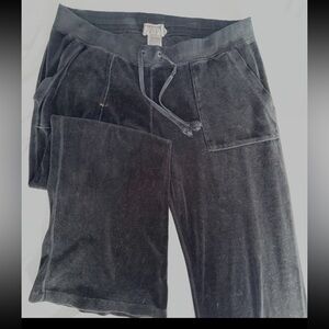 Vintage Juicy Couture Black Velour Track Pants w Pockets Y2K Early 2000s Size M